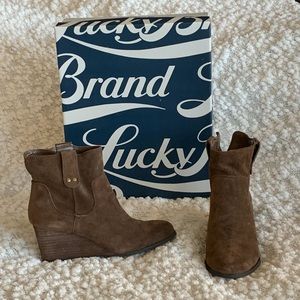 Dark Brown Lucky Brand Suede Wedges